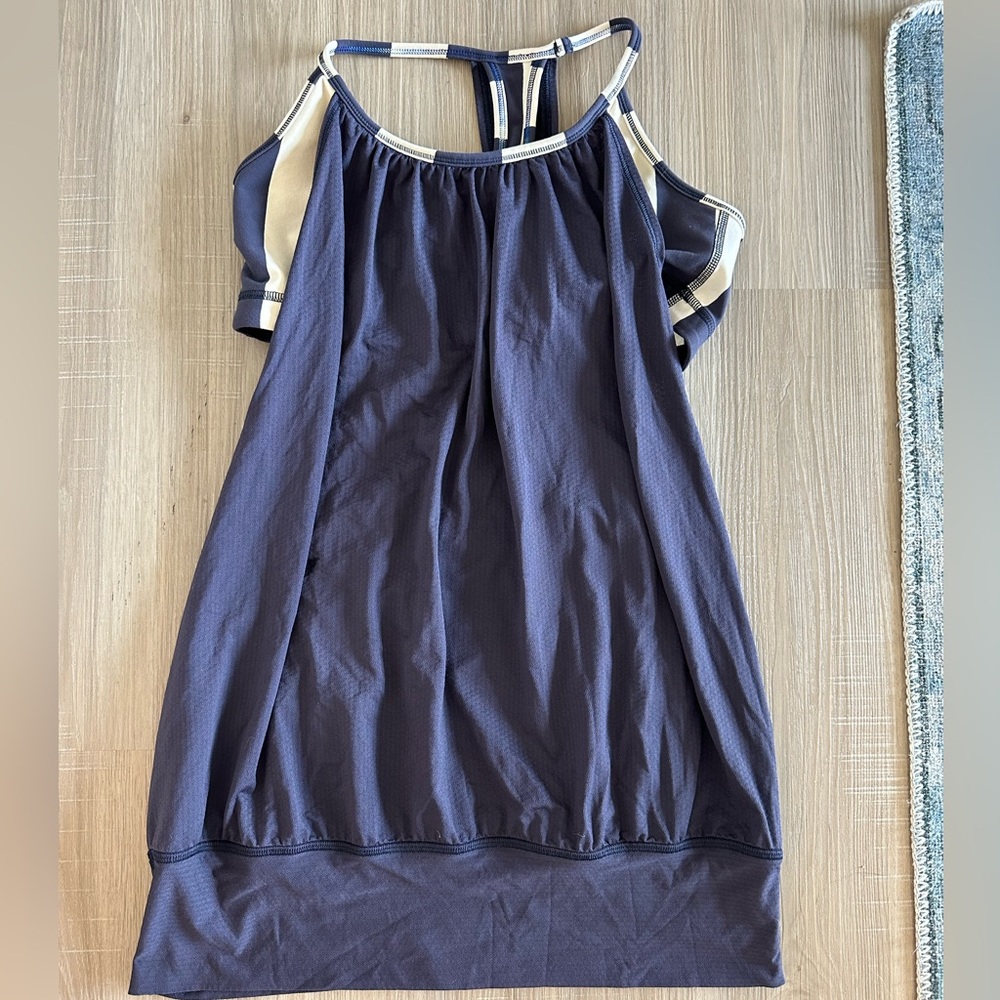 Women's LULULEMON Navy Blue White Stripe Sports Bra with Tank Top Size small